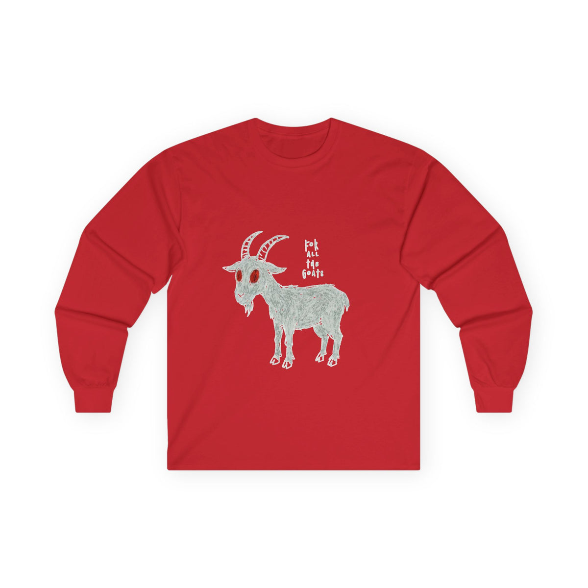 For All the Goats Graphic Long Sleeve Tee — Red-Eyed Goat Design