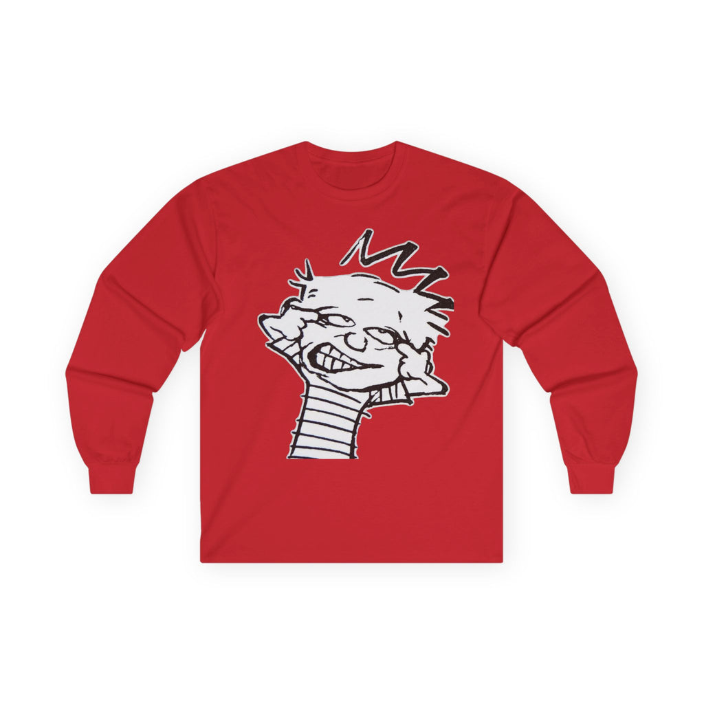 Long Sleeve Tee — Playful Calvin-Style Cartoon Face Graphic