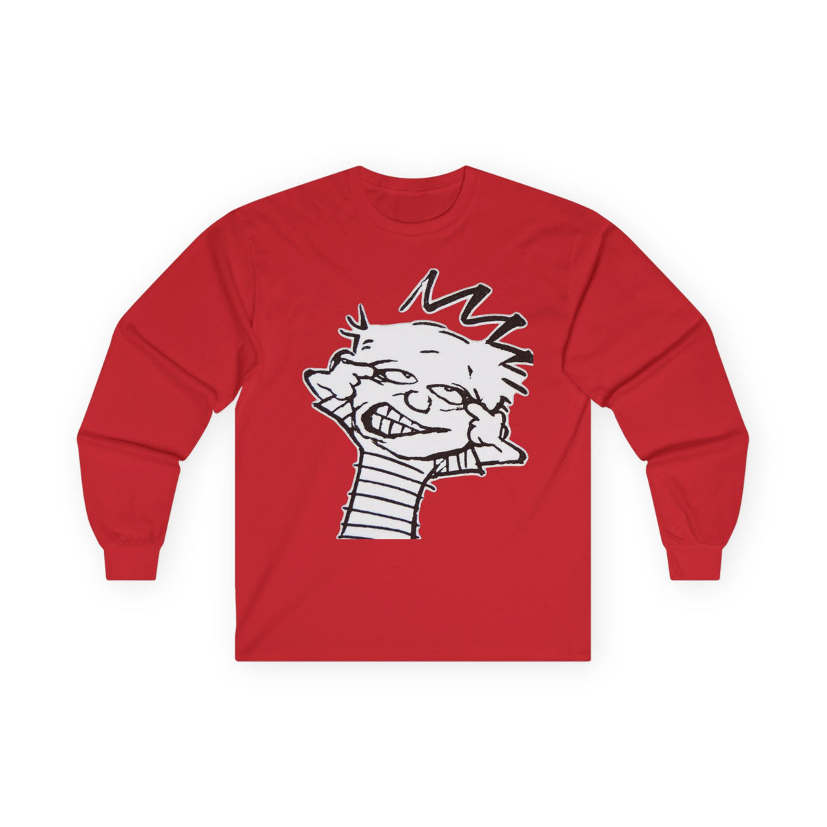 Long Sleeve Tee — Playful Calvin-Style Cartoon Face Graphic