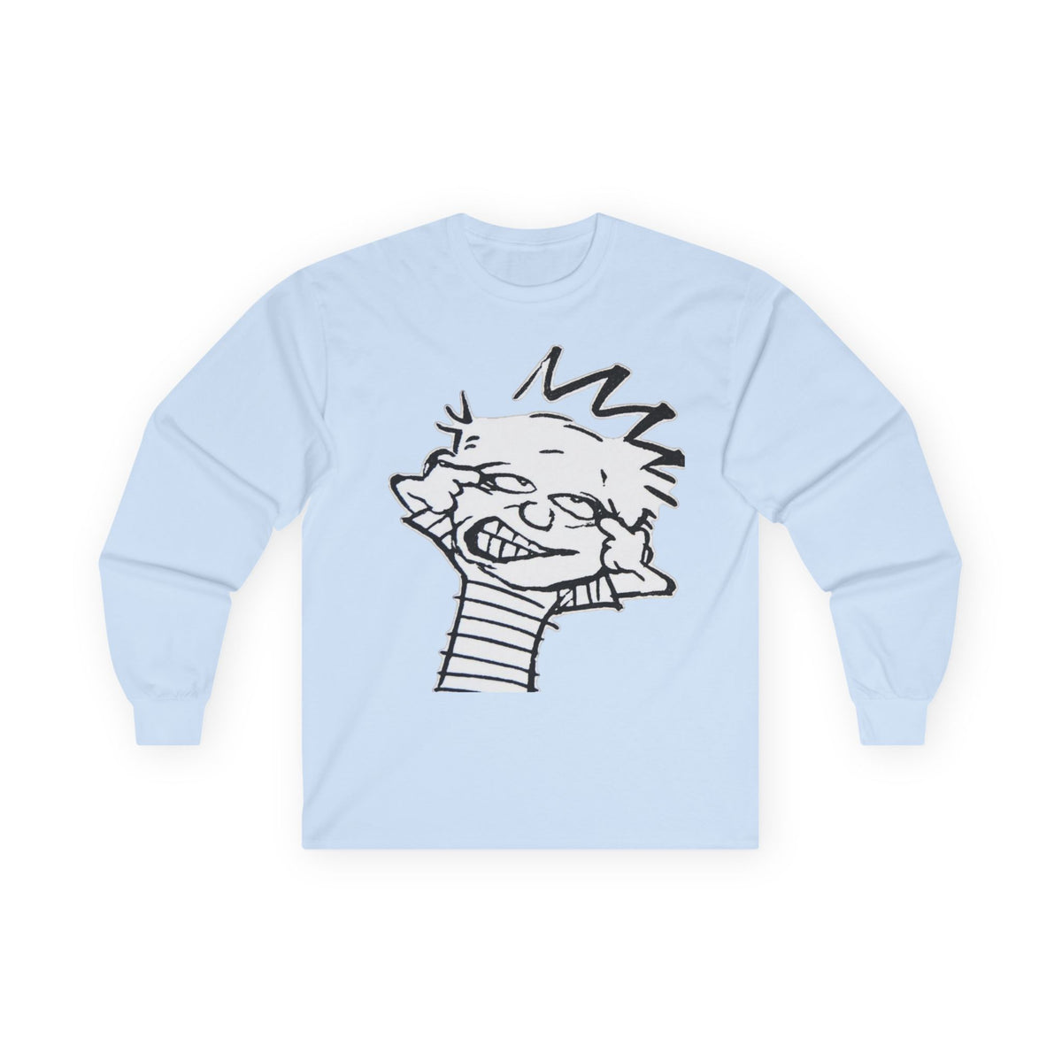 Long Sleeve Tee — Playful Calvin-Style Cartoon Face Graphic