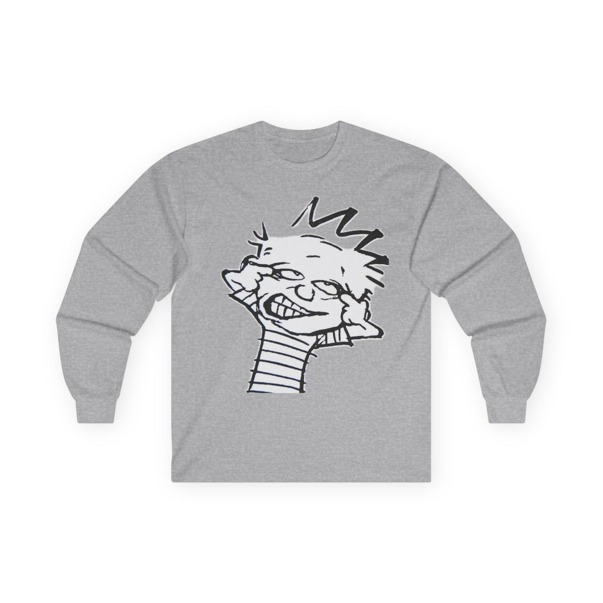 Long Sleeve Tee — Playful Calvin-Style Cartoon Face Graphic