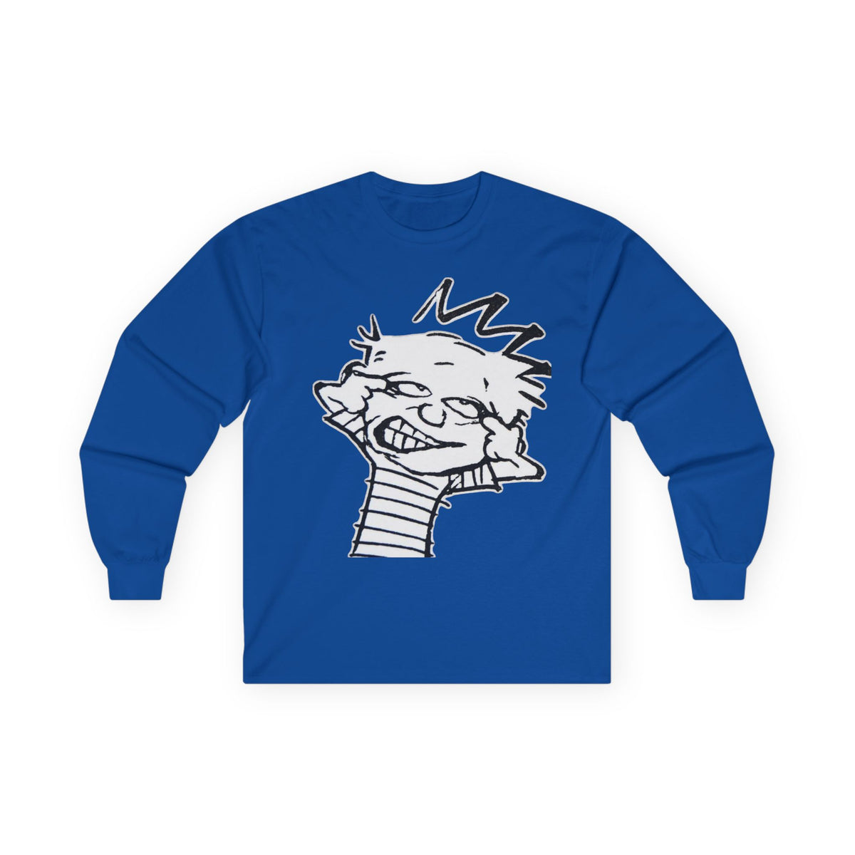 Long Sleeve Tee — Playful Calvin-Style Cartoon Face Graphic