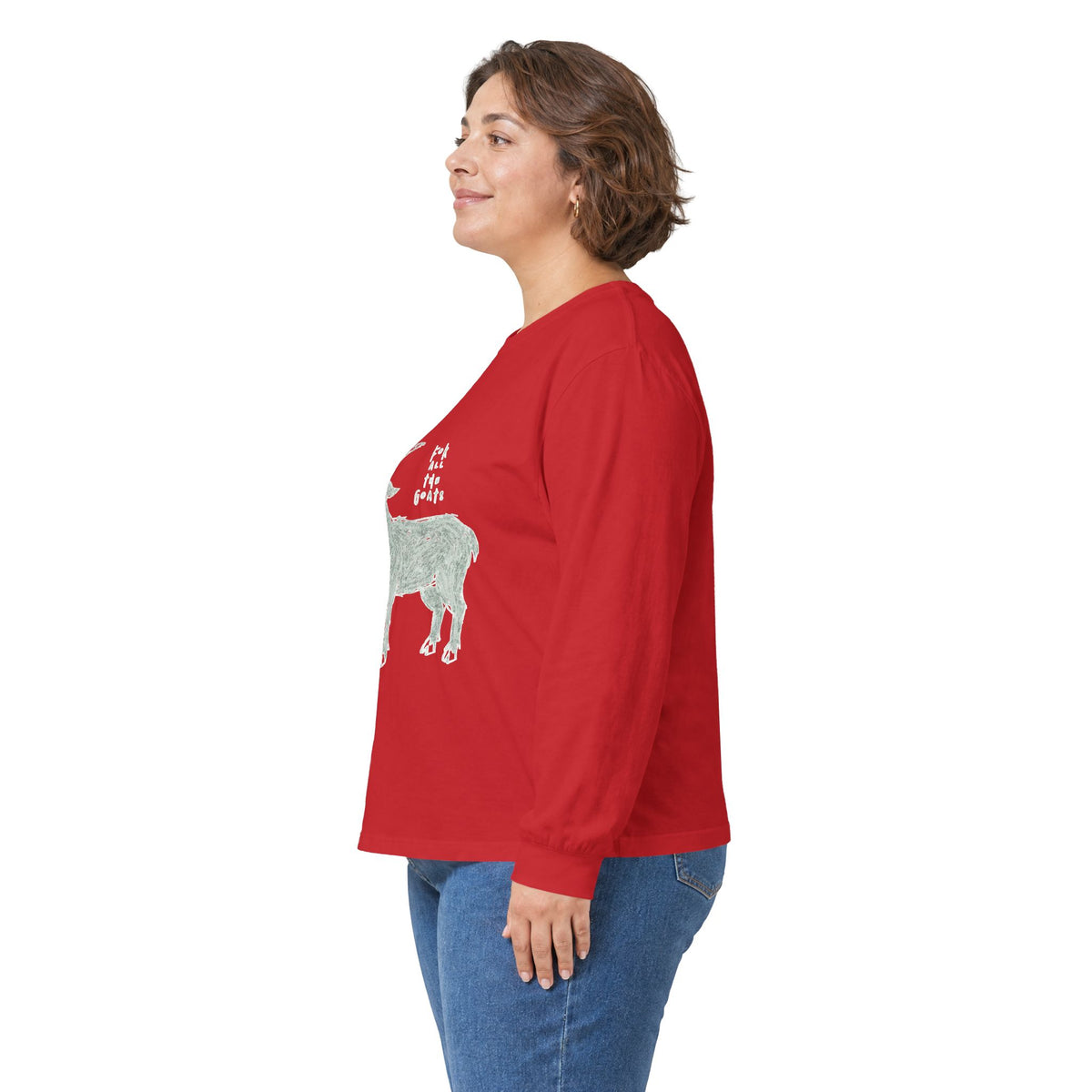 For All the Goats Graphic Long Sleeve Tee — Red-Eyed Goat Design