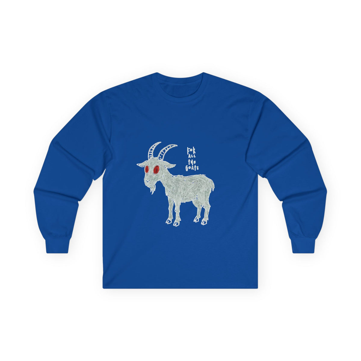 For All the Goats Graphic Long Sleeve Tee — Red-Eyed Goat Design