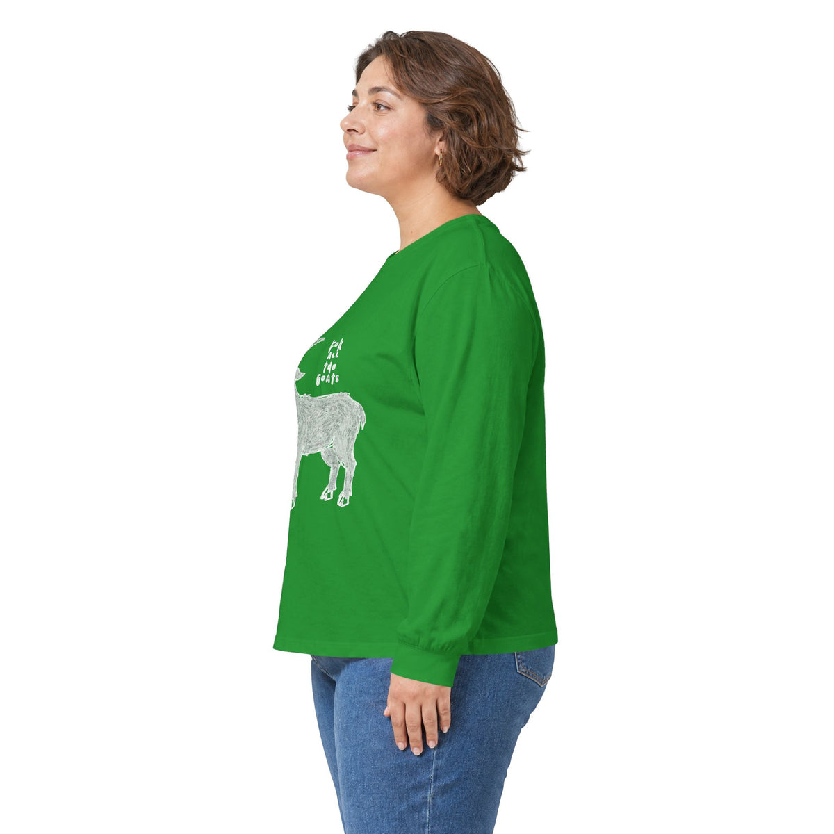 For All the Goats Graphic Long Sleeve Tee — Red-Eyed Goat Design