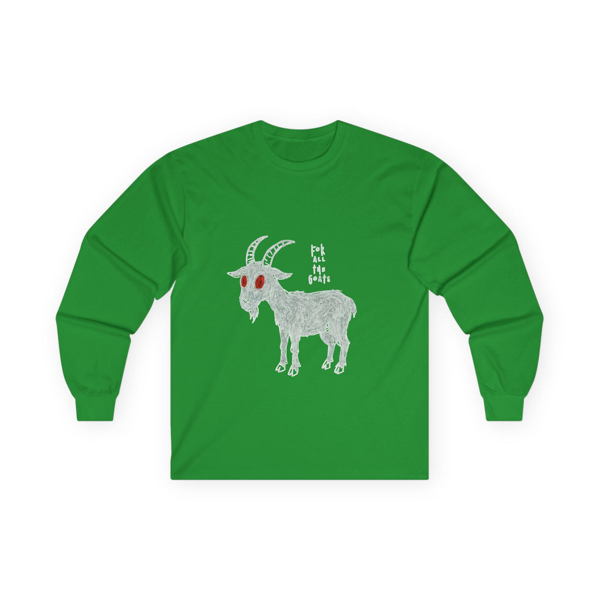 For All the Goats Graphic Long Sleeve Tee — Red-Eyed Goat Design