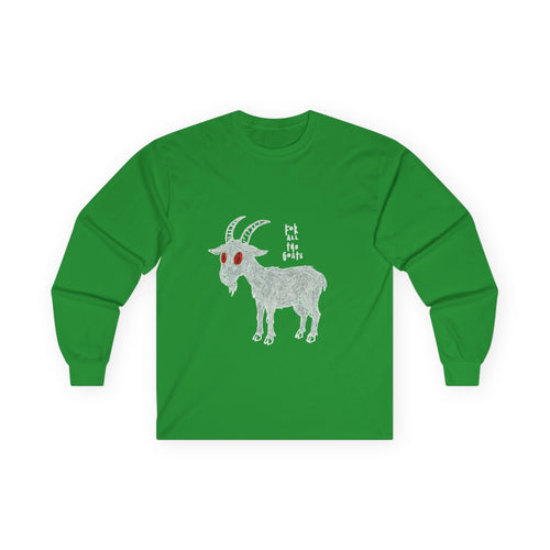 For All the Goats Graphic Long Sleeve Tee — Red-Eyed Goat Design