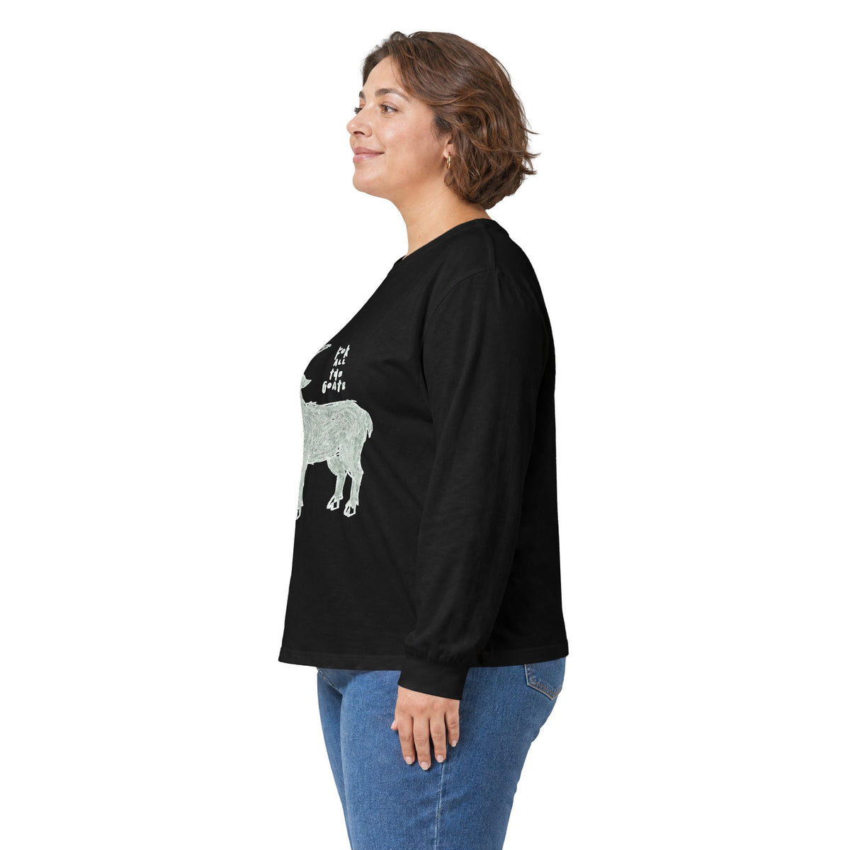 For All the Goats Graphic Long Sleeve Tee — Red-Eyed Goat Design