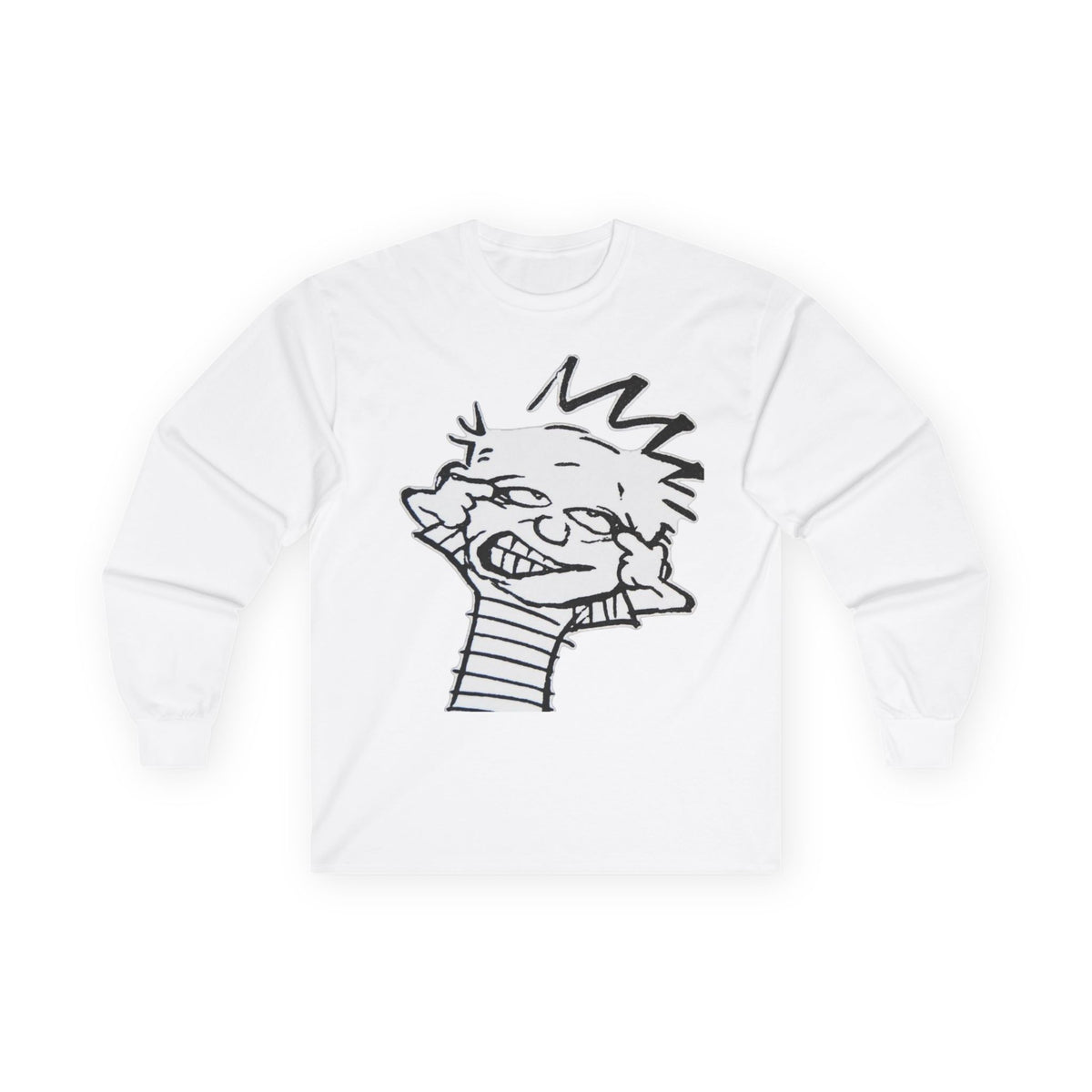 Long Sleeve Tee — Playful Calvin-Style Cartoon Face Graphic