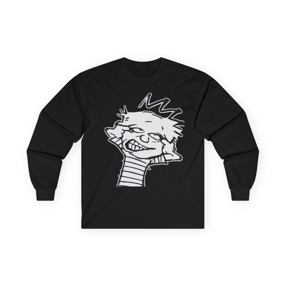 Long Sleeve Tee — Playful Calvin-Style Cartoon Face Graphic