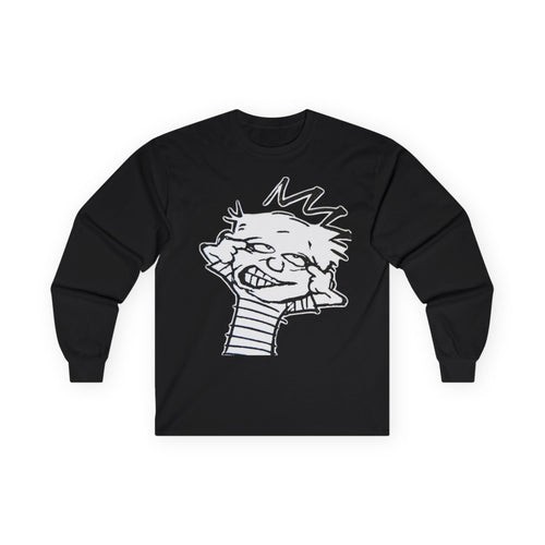 Long Sleeve Tee — Playful Calvin-Style Cartoon Face Graphic
