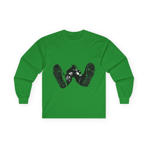 Long Sleeve Tee — Black Grunge Footprint